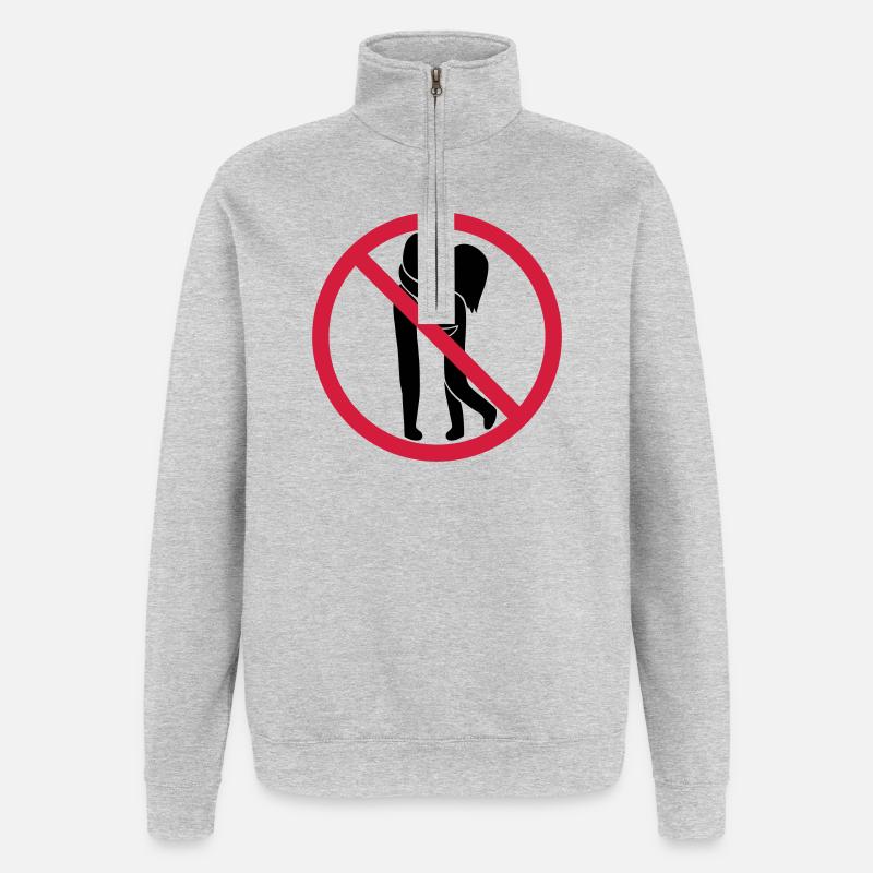 Küssen verboten Schild - Quarter-Zip-Sweatshirt - Grau meliert