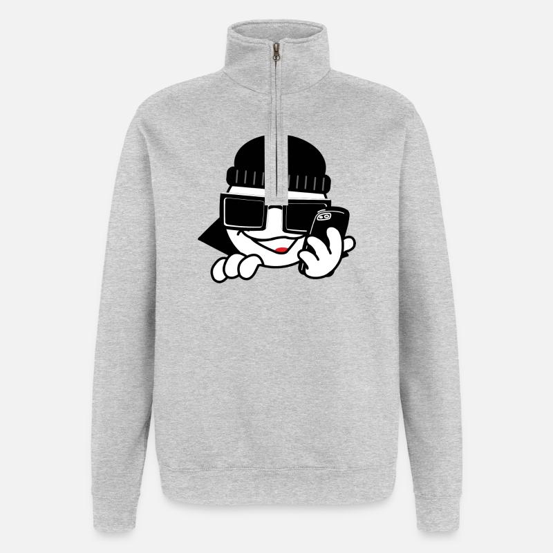 Hackeravec smartphone et cœurs - Sweat à zip 1/4 - gris chiné