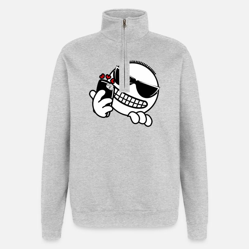 Hacker mit Telefon - Quarter-Zip-Sweatshirt - Grau meliert