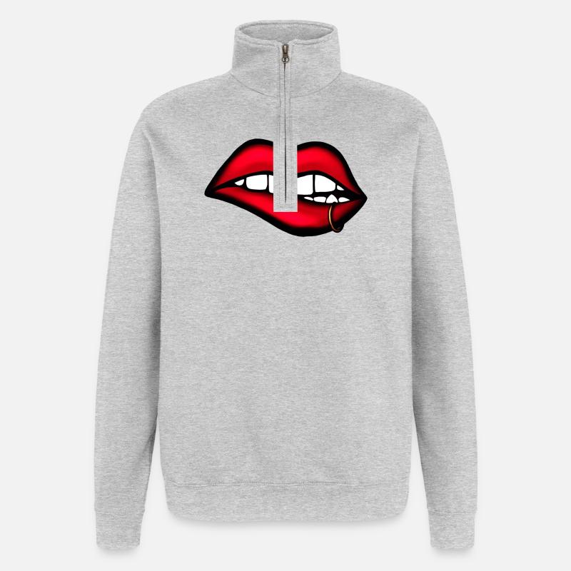 Lips with Piercing – Aesthetic Design - Quarter-Zip Sweatshirt - heather grey