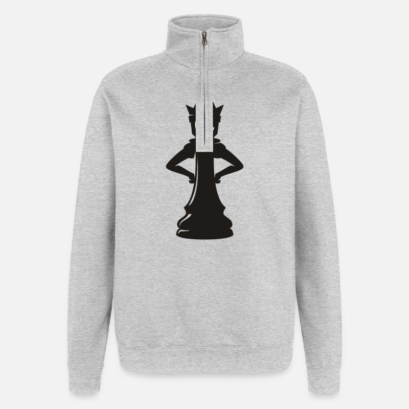 Wütende Schach Dame – Chess Queen Design - Quarter-Zip-Sweatshirt - Grau meliert