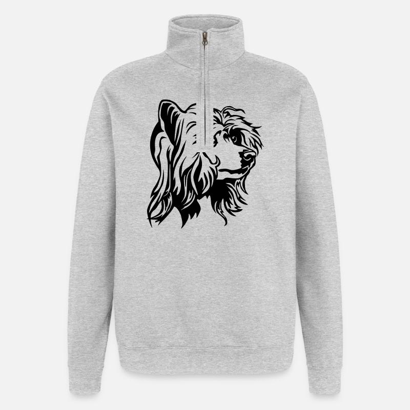 Chinesischer Schopfhund Kopf - Quarter-Zip-Sweatshirt - Grau meliert
