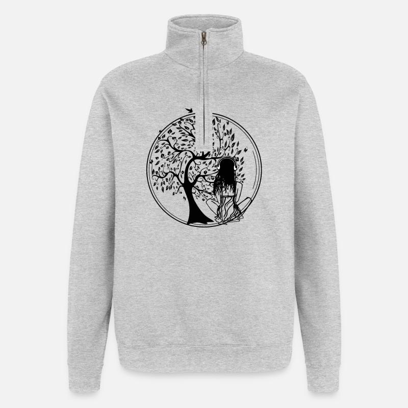 Tree Silhouette Earbuds - Quarter-Zip Sweatshirt - heather grey