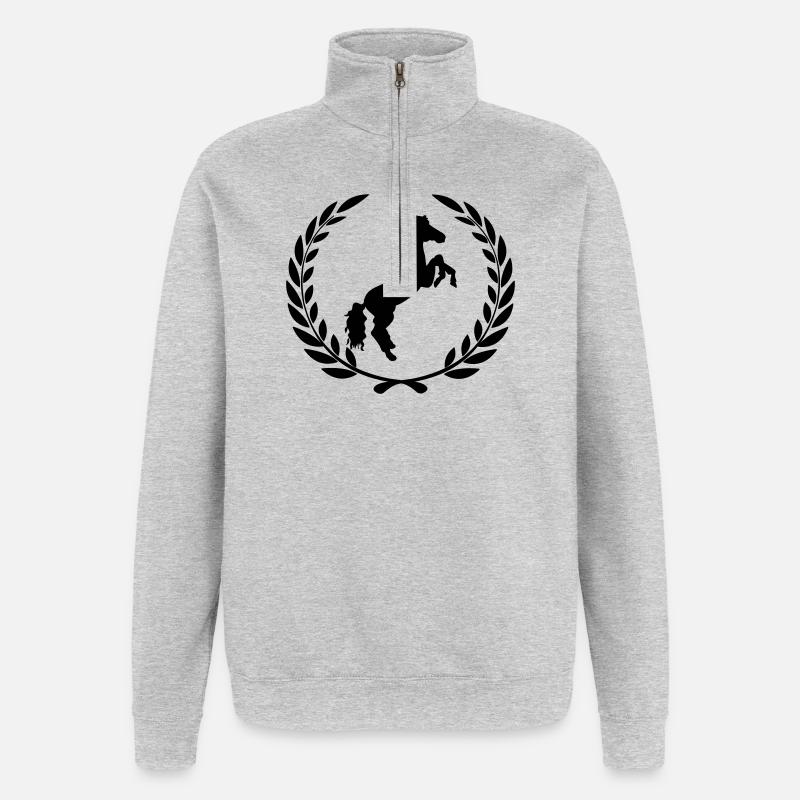 Springender Pferdelorbeerkranz - Quarter-Zip-Sweatshirt - Grau meliert