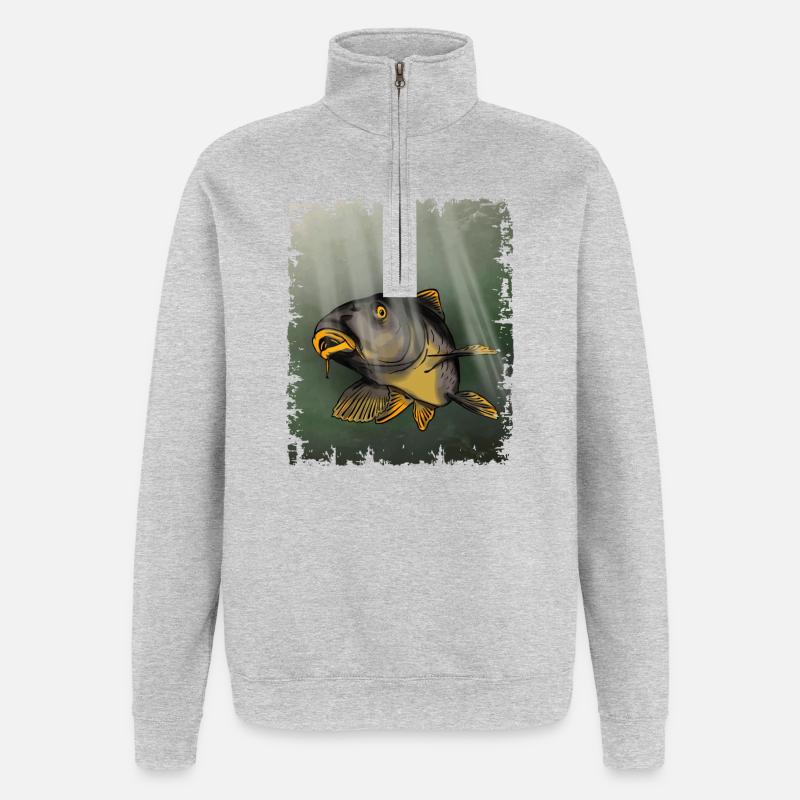 Karpfenfischen Unterwasserfisch-Design - Quarter-Zip-Sweatshirt - Grau meliert