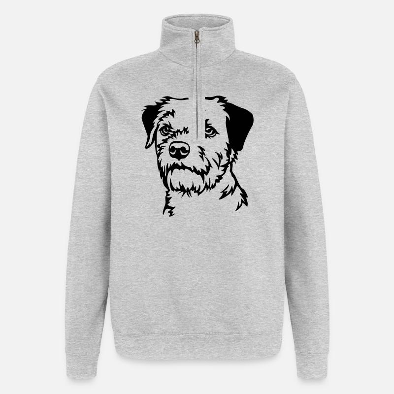 Tête de Border Terrier - Sweat à zip 1/4 - gris chiné