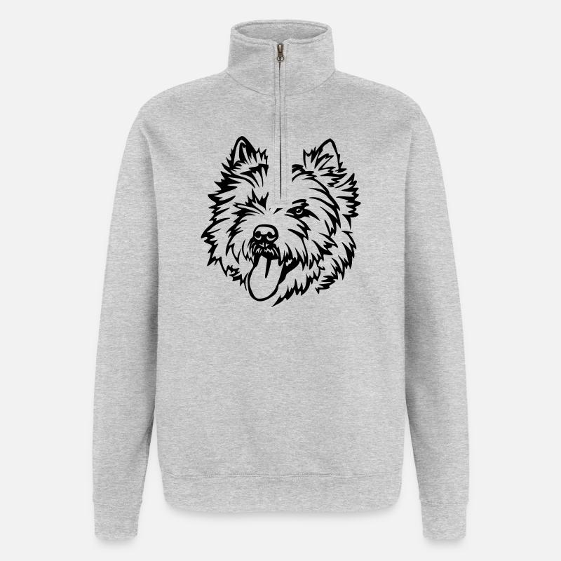 Tête de Cairn Terrier - Sweat à zip 1/4 - gris chiné