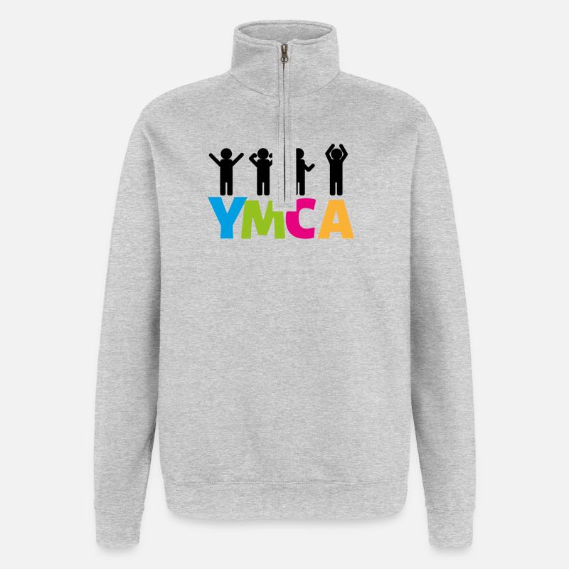 YMCA - Sweat à zip 1/4 - gris chiné