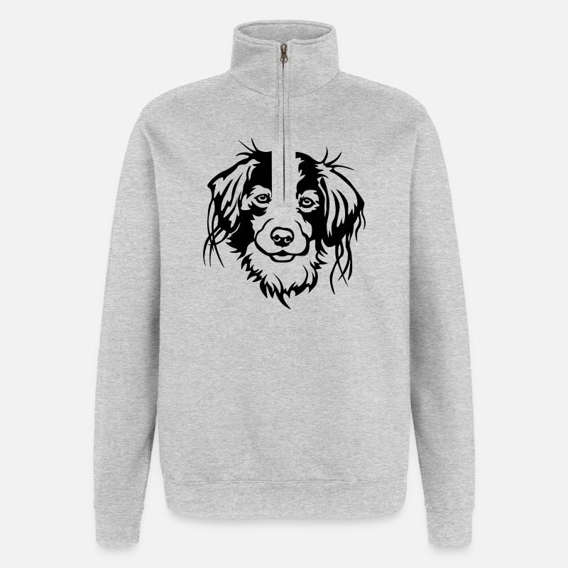 Kooikerhondje Kopf - Quarter-Zip-Sweatshirt - Grau meliert
