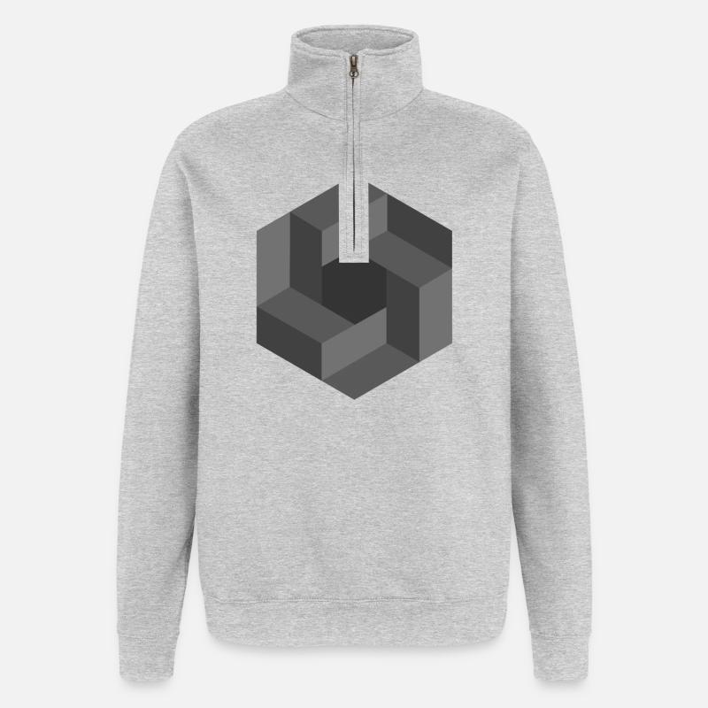 Geometrisches Illusionsmuster Schwarz Weiß - Quarter-Zip-Sweatshirt - Grau meliert