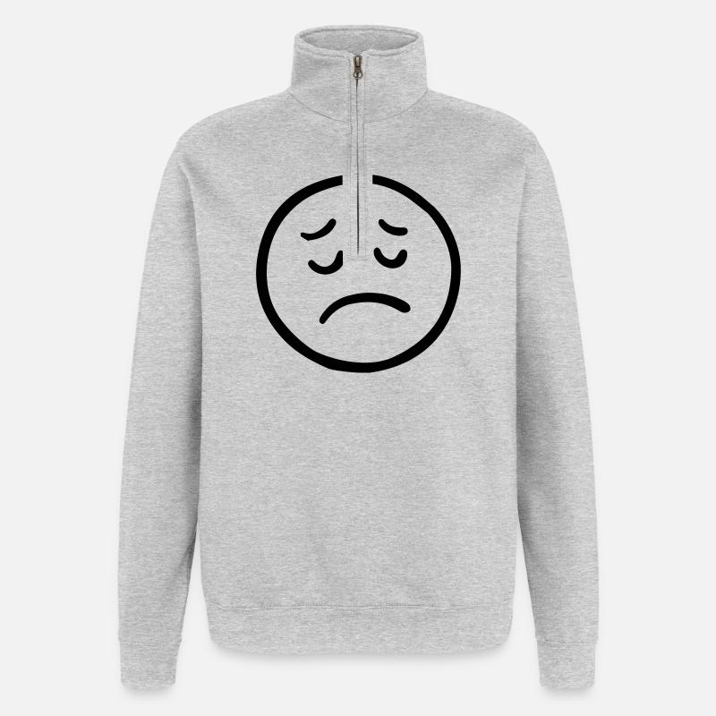 Visage triste avec un regard pensif - Sweat à zip 1/4 - gris chiné
