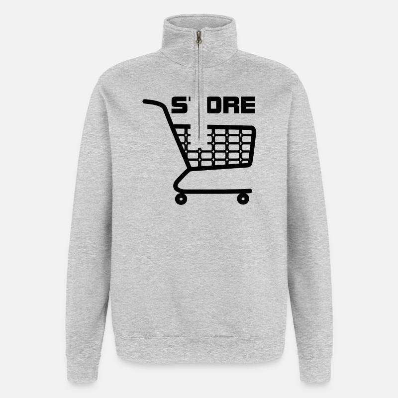 Panier d’achat avec texte STORE - Sweat à zip 1/4 - gris chiné