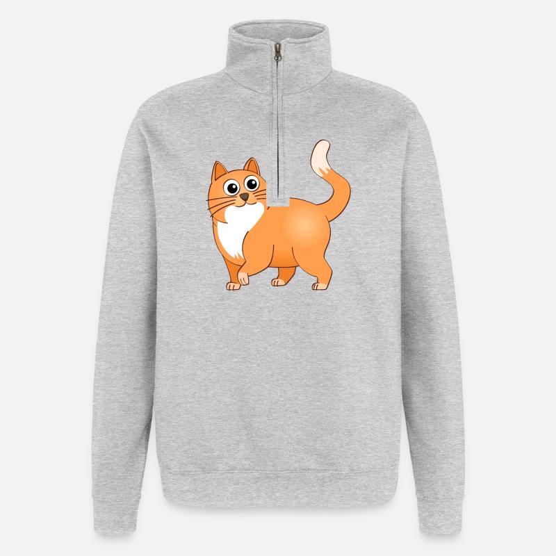 Le chat joyeux - Sweat à zip 1/4 - gris chiné
