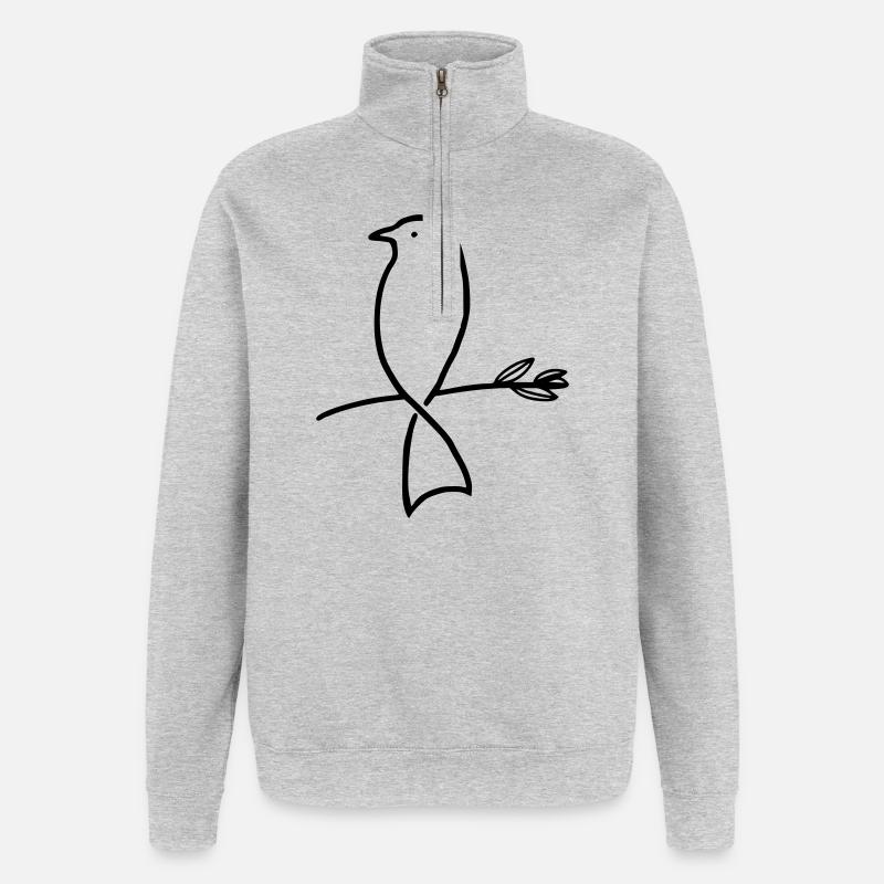 Vogel auf einem Ast - Quarter-Zip-Sweatshirt - Grau meliert