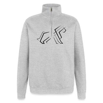 Löwe abstrakte Kunst Minimalismus Motiv Symbol - Quarter-Zip-Sweatshirt - Grau meliert - Vorne - AI Model Female 172 light (172cm) & AI Model Male 178 dark (178cm)