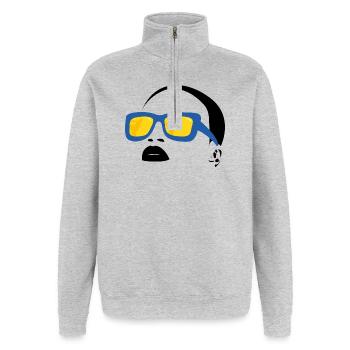 Strand und Sonnenbrille Design - Quarter-Zip-Sweatshirt - Grau meliert - Vorne - AI Model Female 172 light (172cm) & AI Model Male 178 dark (178cm)