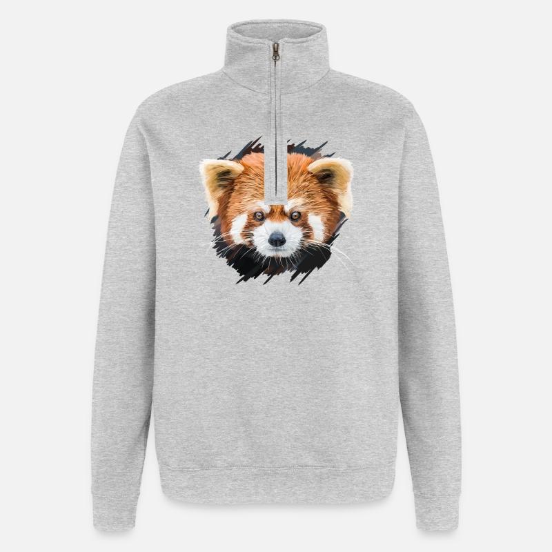 Roter Panda - Quarter-Zip-Sweatshirt - Grau meliert
