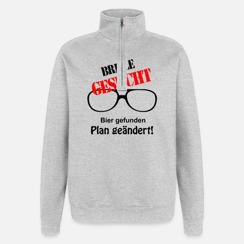 Brille gesucht - Quarter-Zip-Sweatshirt - Grau meliert