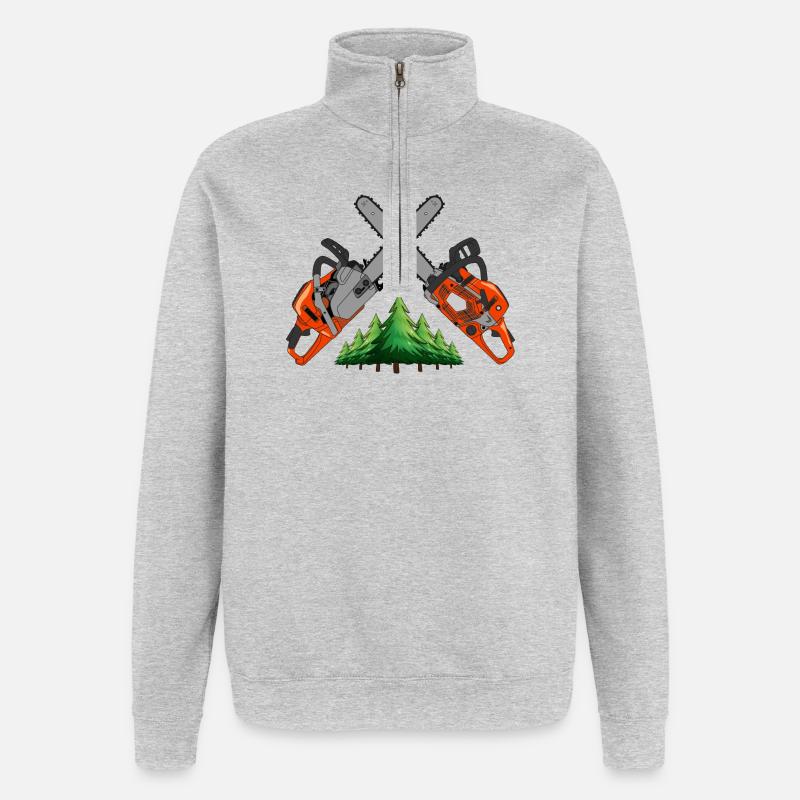 Tronçonneuse - Forêt verte - Sweat à zip 1/4 - gris chiné
