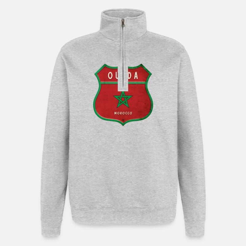 Oujda Maroc Armoiries Drapeaux Design - Sweat à zip 1/4 - gris chiné