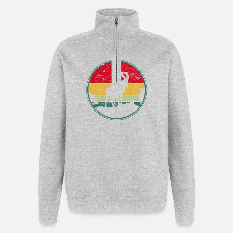 Steinbock, Wandern, Berge - Quarter-Zip-Sweatshirt - Grau meliert