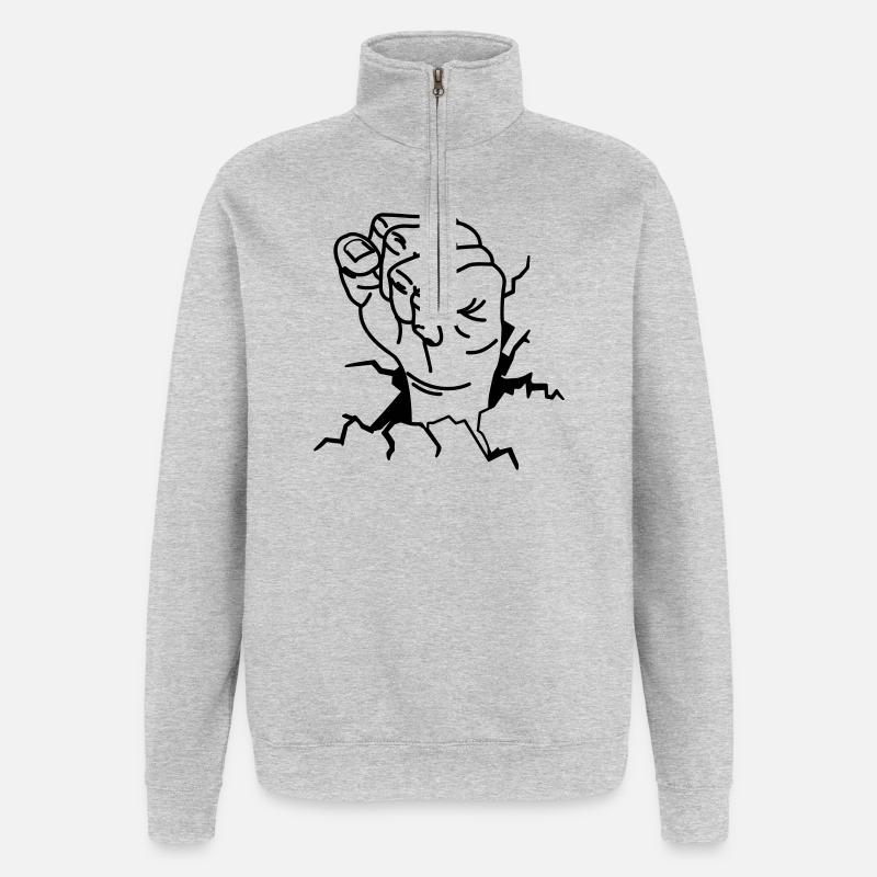 POING - Sweat à zip 1/4 - gris chiné