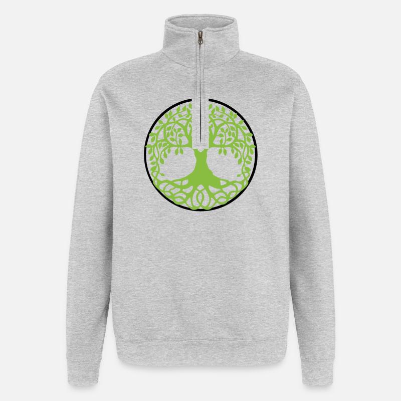 Mandala Baum des Lebens - Quarter-Zip-Sweatshirt - Grau meliert