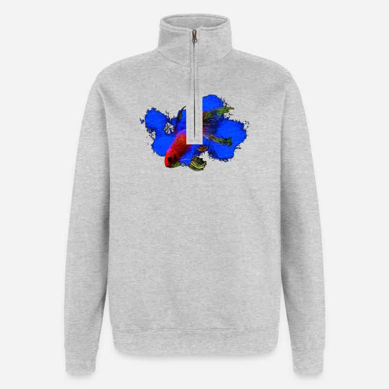 wassertiere, schleierschwanz Goldfisch - Quarter-Zip-Sweatshirt - Grau meliert