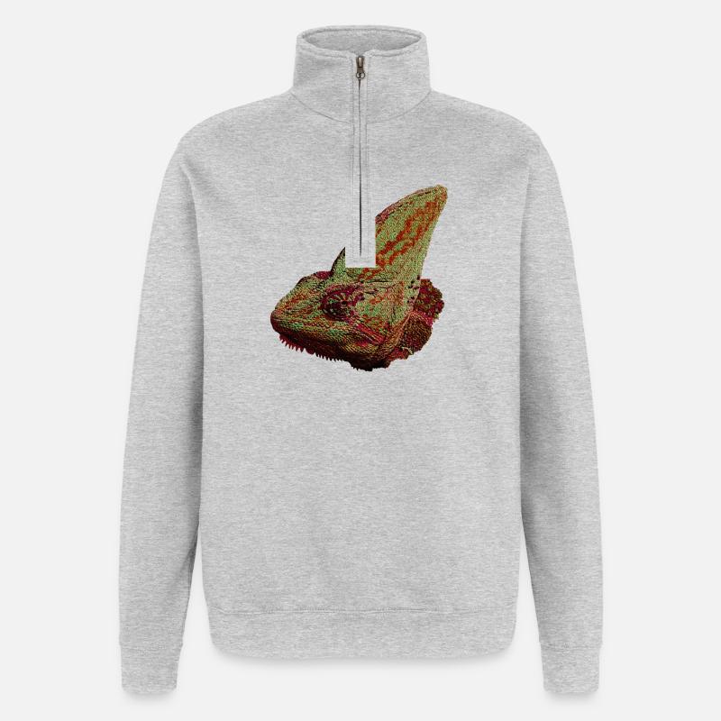 Reptilien designs, Chameleonkopf, freizeitkleidung - Quarter-Zip-Sweatshirt - Grau meliert