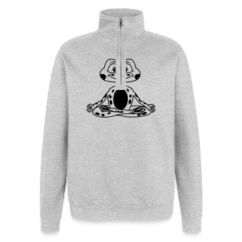 Meditationsfrosch - Quarter-Zip-Sweatshirt - Grau meliert - Vorne - AI Model Female 172 light (172cm) & AI Model Male 178 dark (178cm)