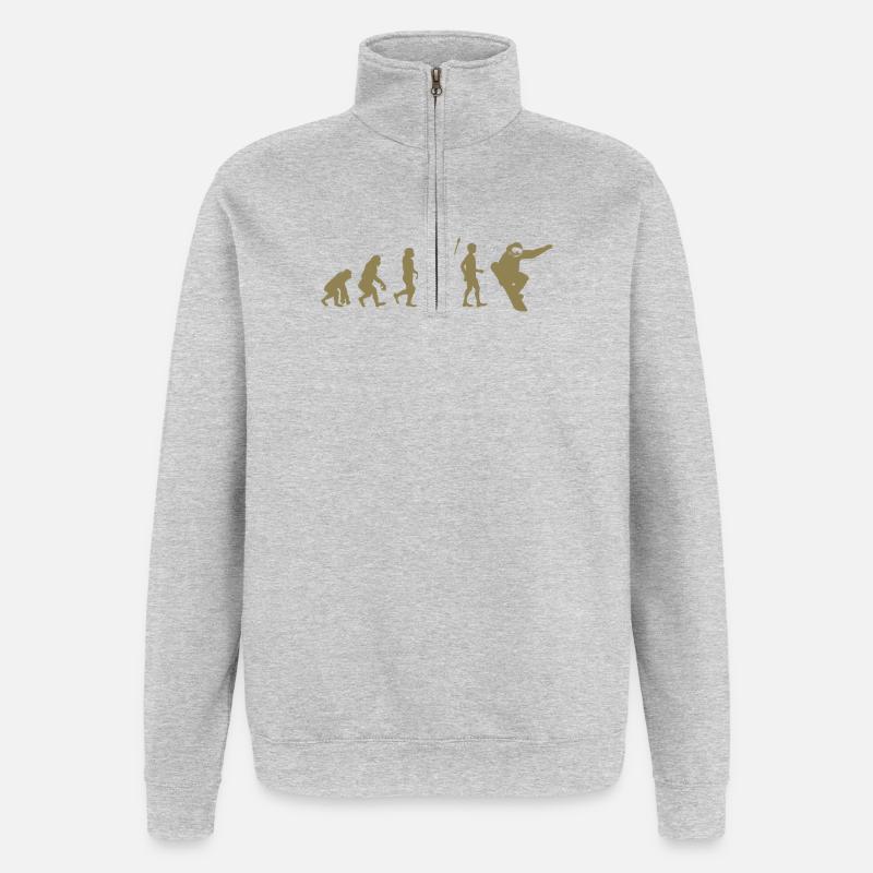 Snowboarder Evolution Geschenkidee - Quarter-Zip-Sweatshirt - Grau meliert