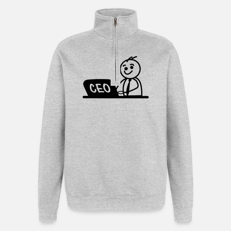 CEO von Arbeitslaptop - Quarter-Zip-Sweatshirt - Grau meliert