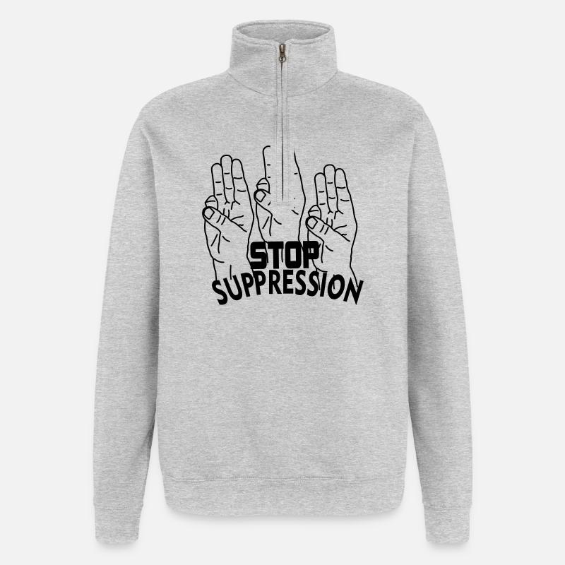 Hand gesture stop suppression - Quarter-Zip Sweatshirt - heather grey