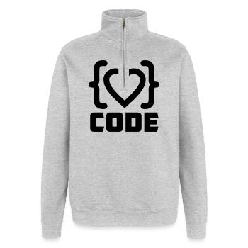 Herzprogrammierer Code Logo mit Text CODE - Quarter-Zip-Sweatshirt - Grau meliert - Vorne - AI Model Female 172 light (172cm) & AI Model Male 178 dark (178cm)