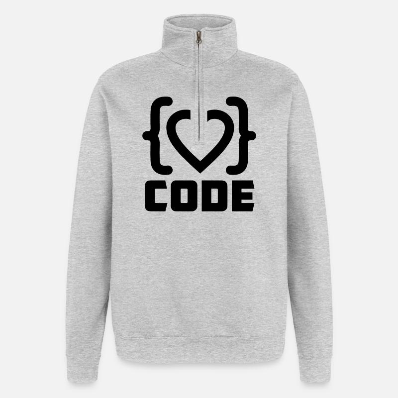 Herzprogrammierer Code Logo mit Text CODE - Quarter-Zip-Sweatshirt - Grau meliert