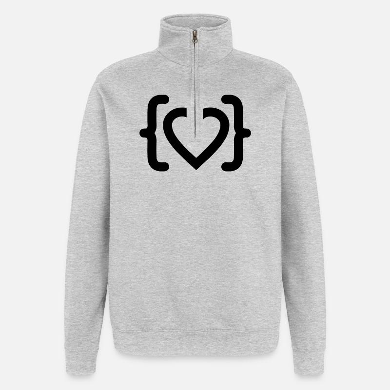 Herz des Programmierer-Code-Logos - Quarter-Zip-Sweatshirt - Grau meliert