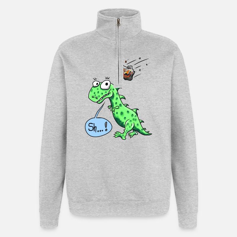 Dino mit Meteorit - Quarter-Zip-Sweatshirt - Grau meliert