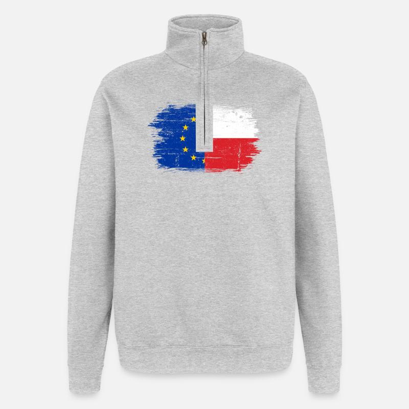 Fusion der EU-Frankreich-Flagge - Quarter-Zip-Sweatshirt - Grau meliert