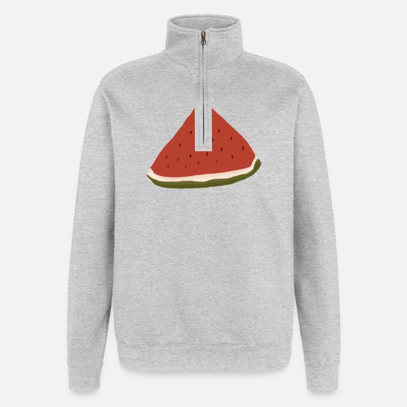 Pastèque, Pastèque, Melon - Sweat à zip 1/4 - gris chiné
