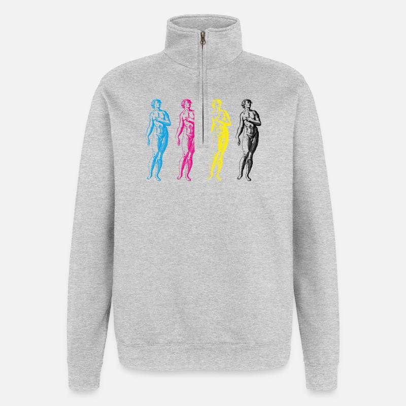 CMYK Statuen - Quarter-Zip-Sweatshirt - Grau meliert