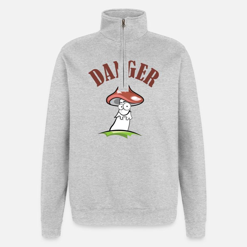 Toadstool danger symbol comic funny - Quarter-Zip Sweatshirt - heather grey