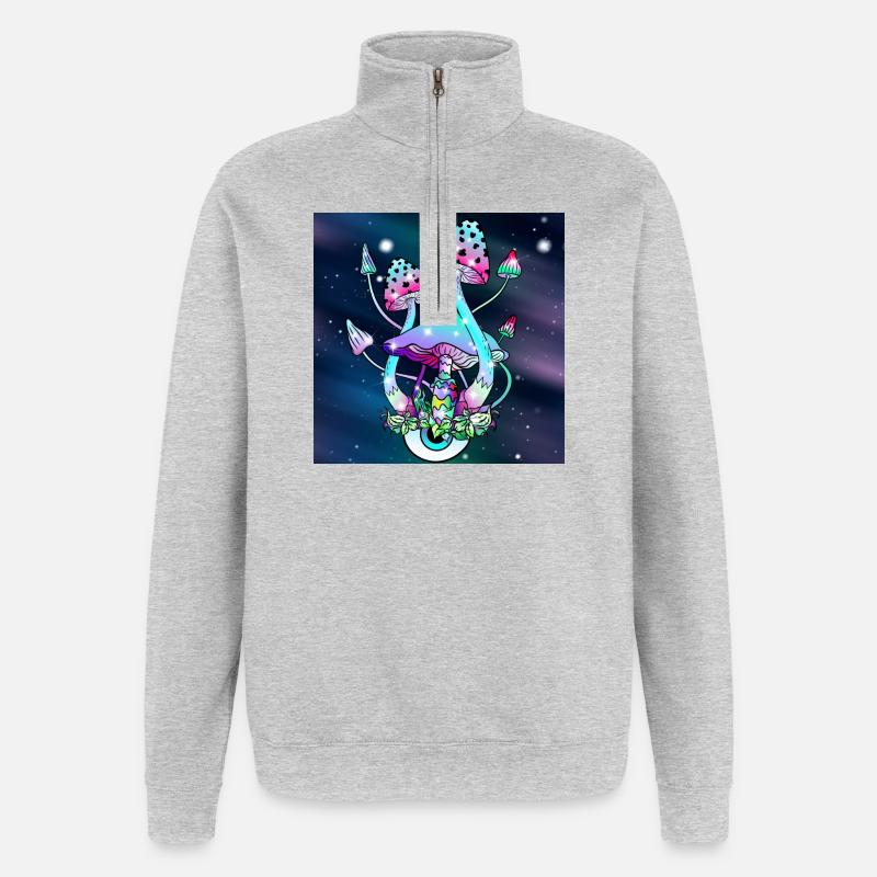 Magic Mushrooms Space art - Quarter-Zip-Sweatshirt - Grau meliert