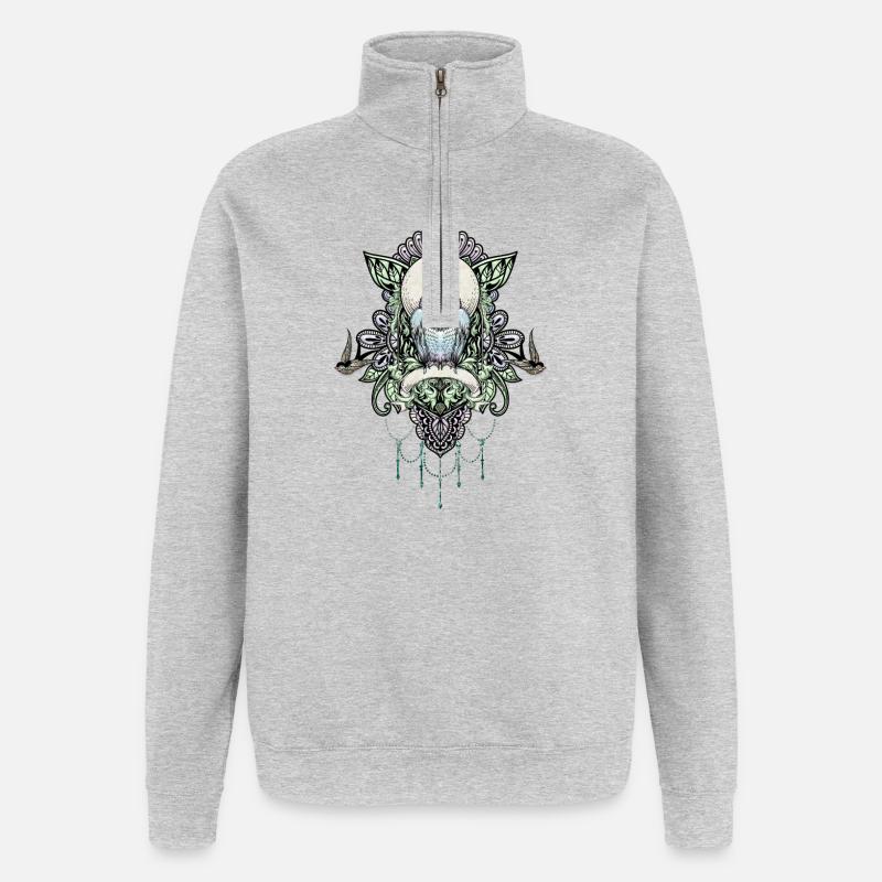 Niedliche dekorative Eule - Quarter-Zip-Sweatshirt - Grau meliert