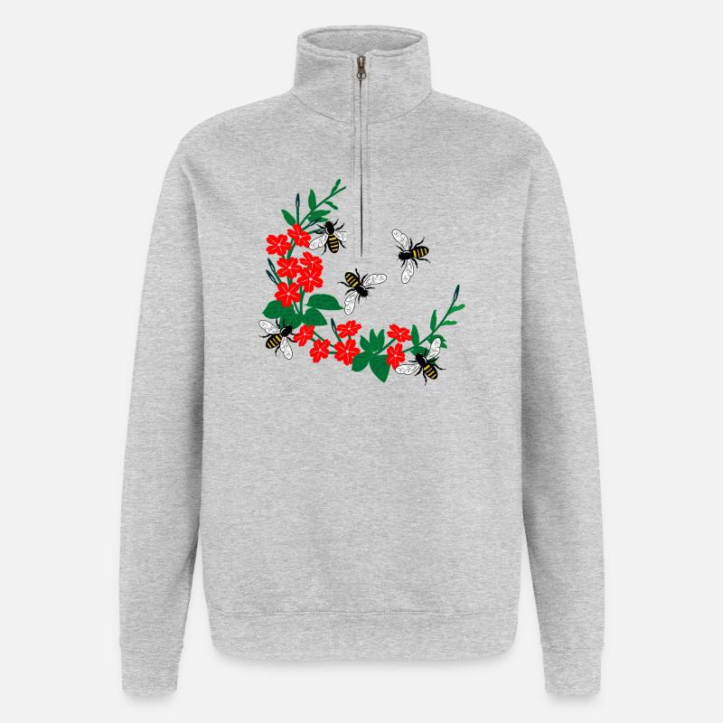 Couronne de fleurs avec des abeilles - Sweat à zip 1/4 - gris chiné