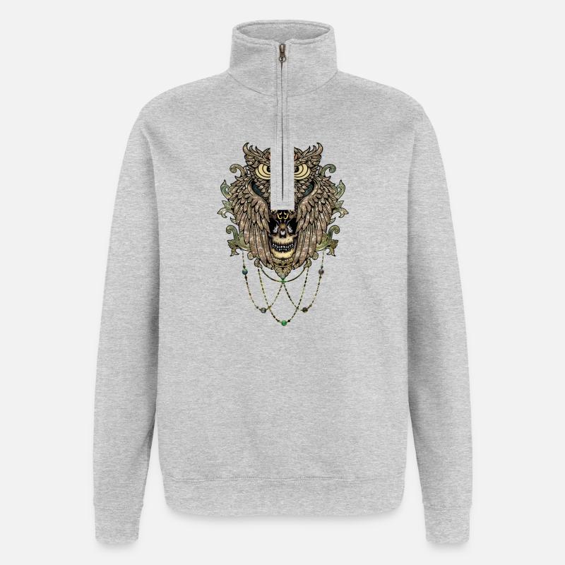 Hibou élégant avec crâne - Sweat à zip 1/4 - gris chiné