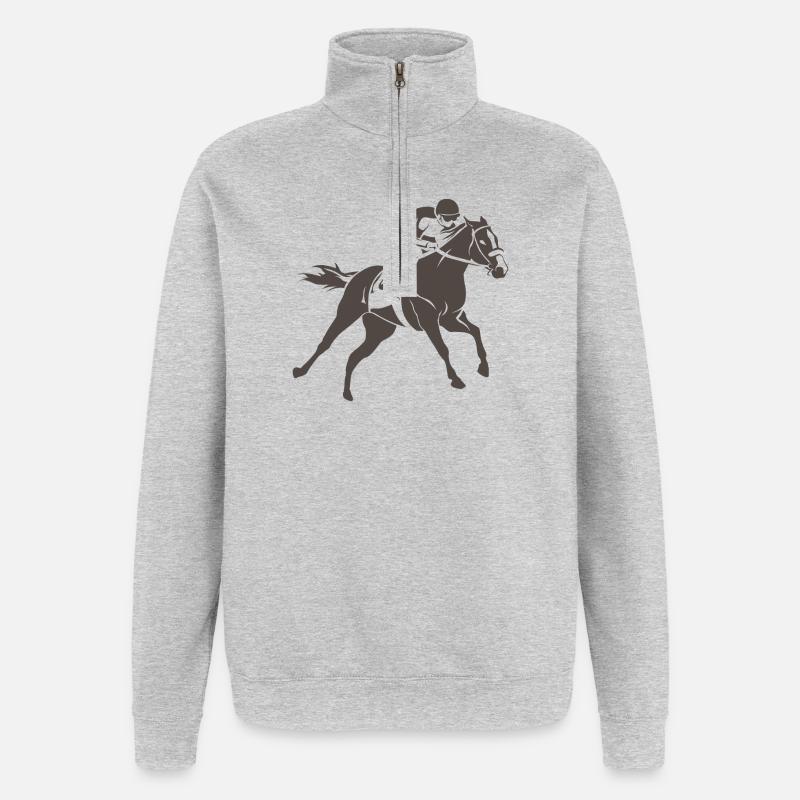 Cheval de course - Sweat à zip 1/4 - gris chiné