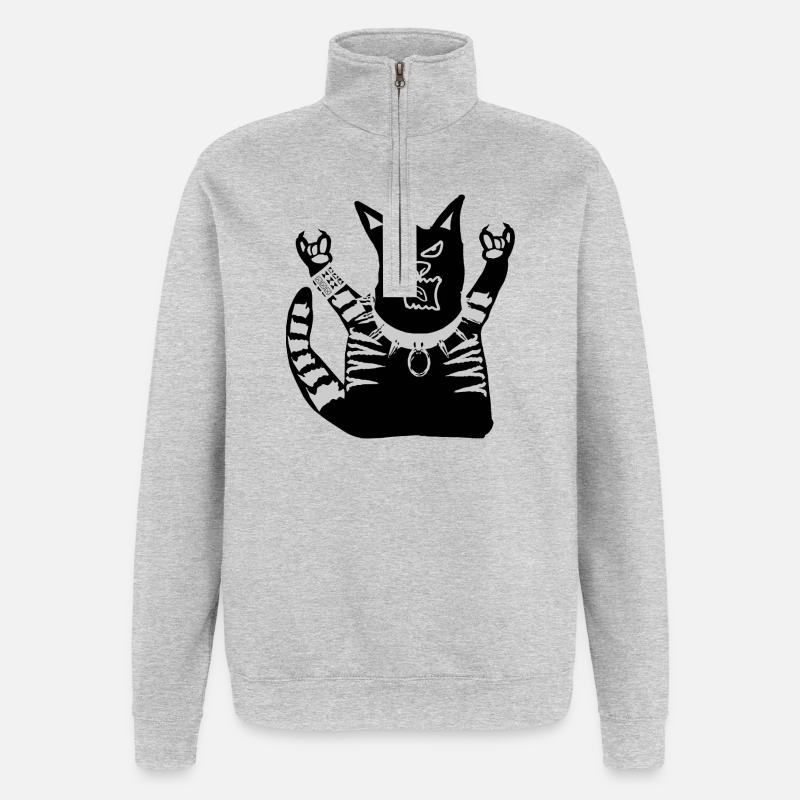 Cat Studded Collar - Quarter-Zip Sweatshirt - heather grey