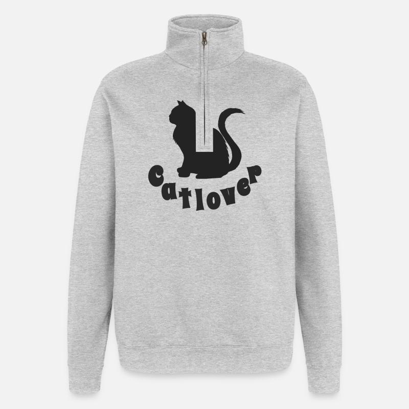 Catlover, Silhouette, Typographie, Samtpfote - Quarter-Zip-Sweatshirt - Grau meliert