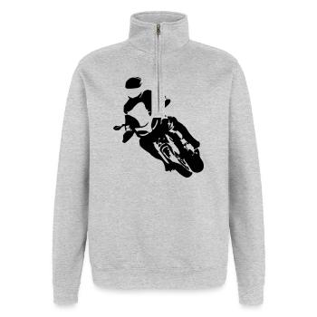 Moto sport - Sweat à zip 1/4 - gris chiné - Devant - AI Model Female 172 light (172cm) & AI Model Male 178 dark (178cm)