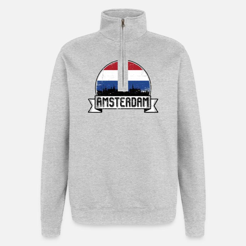 Badge rétro Amsterdam Skyline - Sweat à zip 1/4 - gris chiné